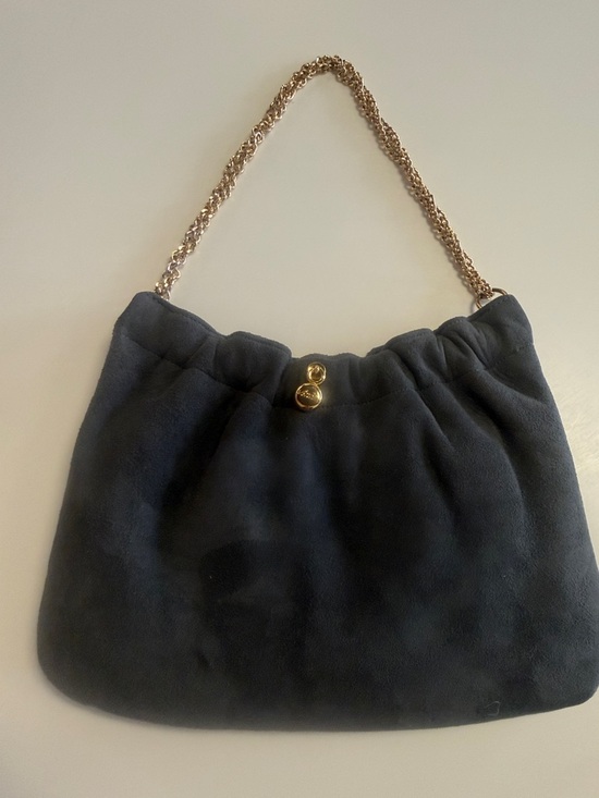 Andes Gifts Handbags - Navy Suede Shoulder Bag with Gold Chain Strap